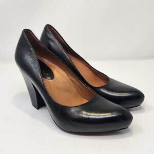 Earthies Women Talera Black Leather Pumps Heels Size 6 B Pointed Toe Retro Pinup